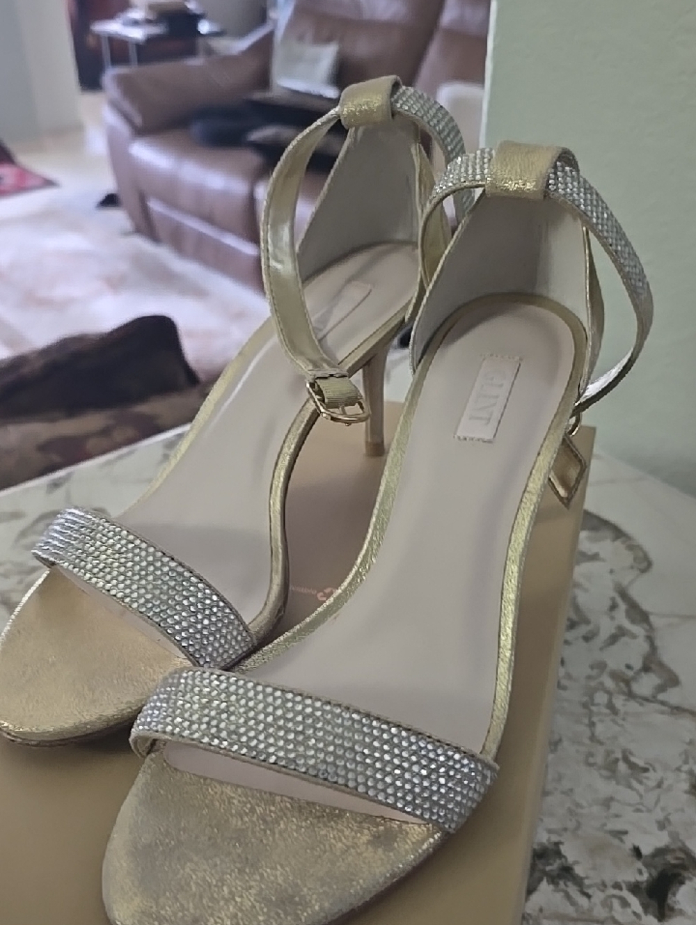 Naturalizer Gold and Silver Crystal Strap Heels